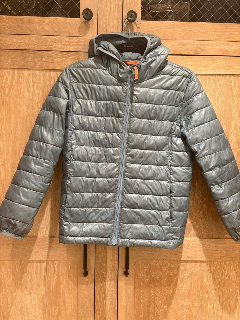 Kids Primary Quilted Hooded Puffer Jacket - Silver Blue